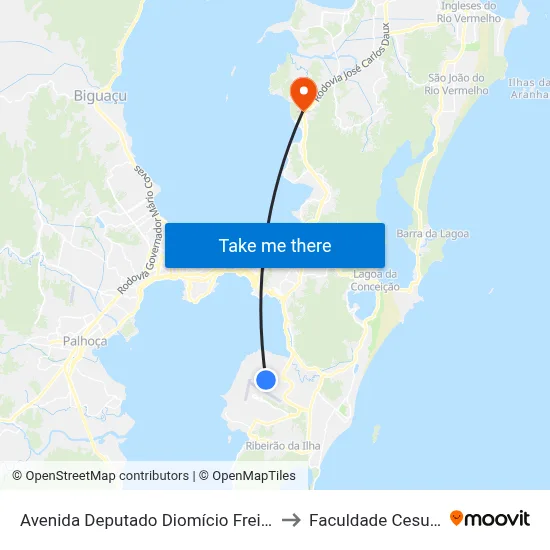 Avenida Deputado Diomício Freitas to Faculdade Cesusc map