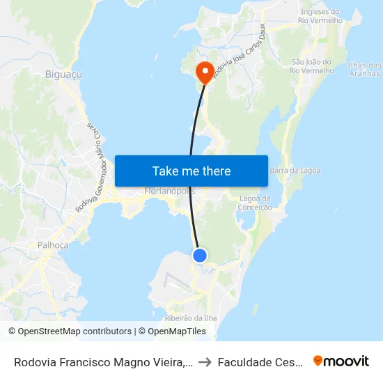 Rodovia Francisco Magno Vieira,400 to Faculdade Cesusc map