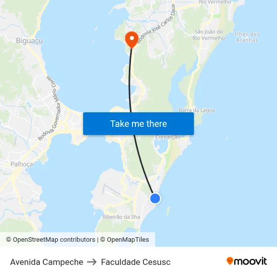 Avenida Campeche to Faculdade Cesusc map