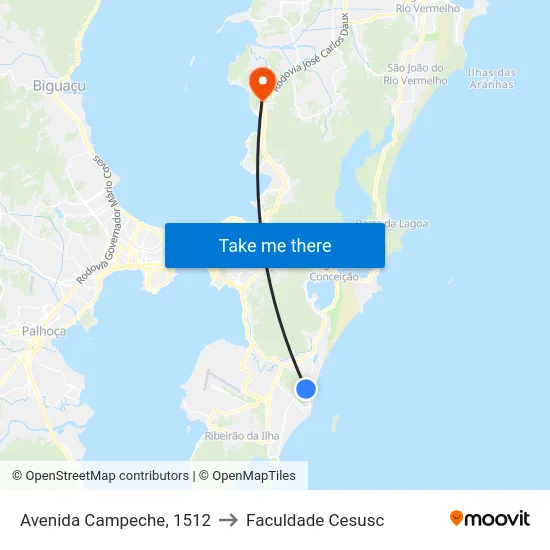 Avenida Campeche, 1512 to Faculdade Cesusc map