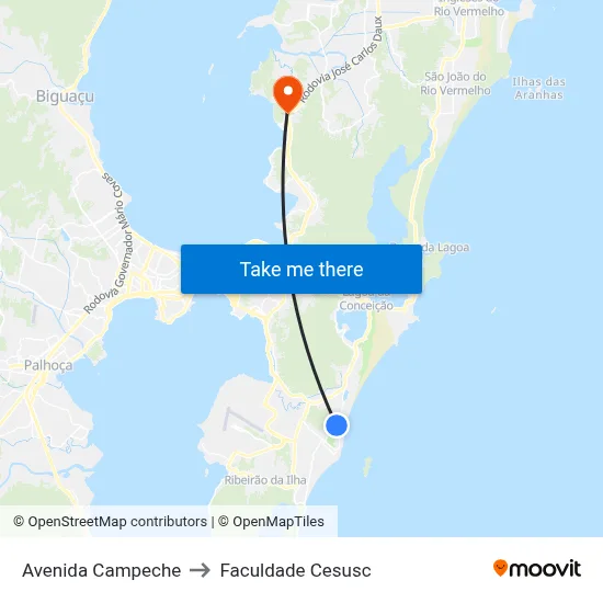Avenida Campeche to Faculdade Cesusc map