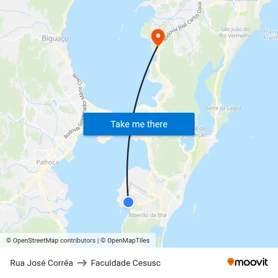 Rua José Corrêa to Faculdade Cesusc map