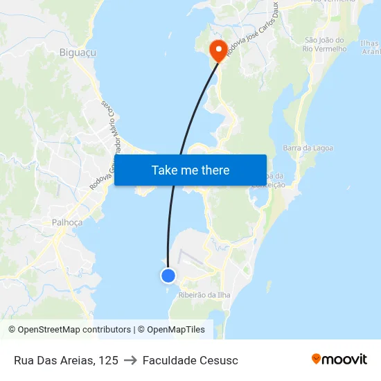 Rua Das Areias, 125 to Faculdade Cesusc map