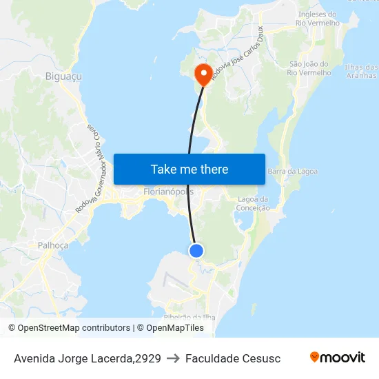 Avenida Jorge Lacerda,2929 to Faculdade Cesusc map