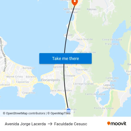 Avenida Jorge Lacerda to Faculdade Cesusc map