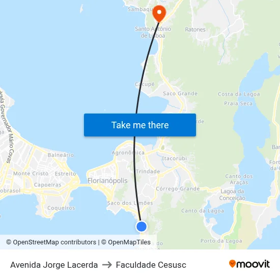Avenida Jorge Lacerda to Faculdade Cesusc map