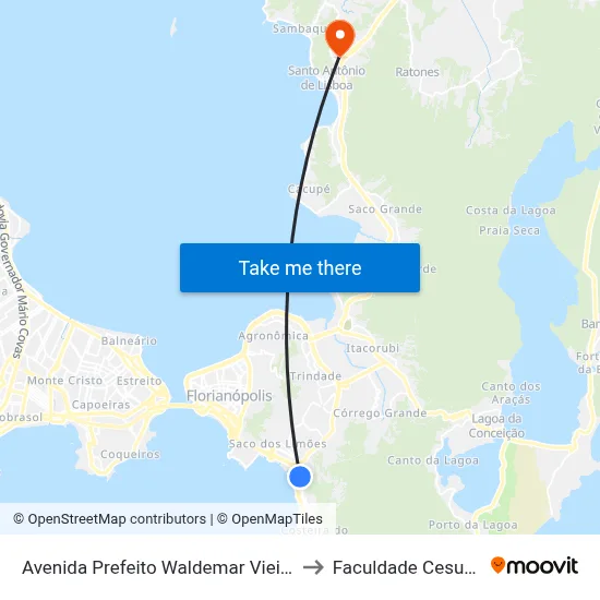 Avenida Prefeito Waldemar Vieira to Faculdade Cesusc map