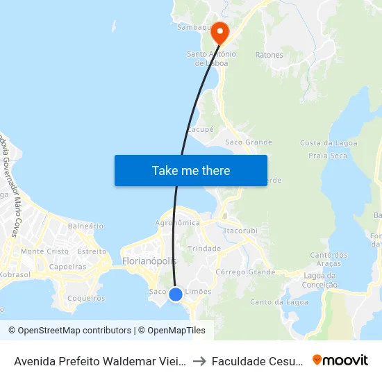 Avenida Prefeito Waldemar Vieira to Faculdade Cesusc map