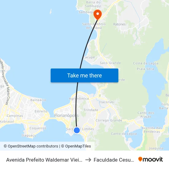 Avenida Prefeito Waldemar Vieira to Faculdade Cesusc map