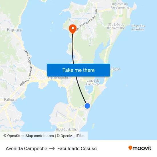 Avenida Campeche to Faculdade Cesusc map