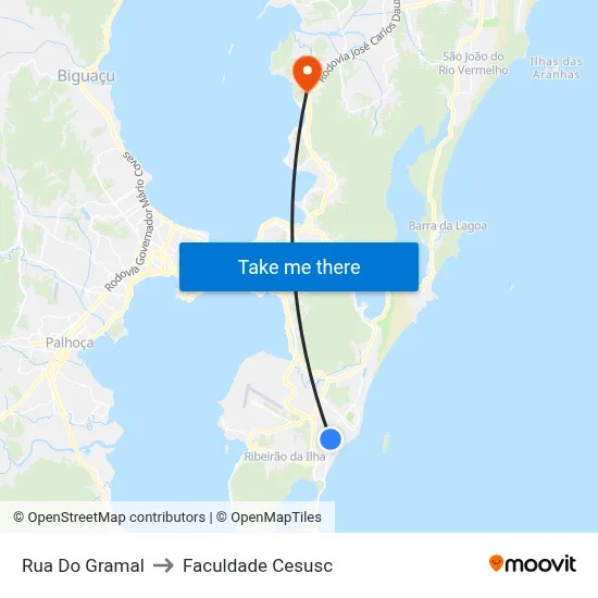 Rua Do Gramal to Faculdade Cesusc map