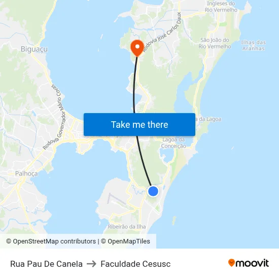 Rua Pau De Canela to Faculdade Cesusc map