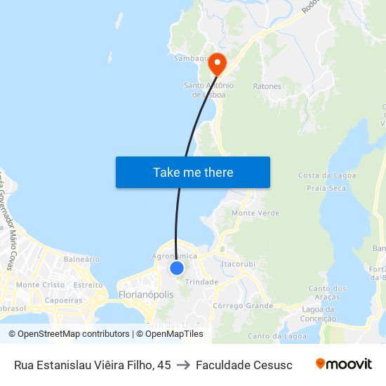 Rua Estanislau Viêira Filho, 45 to Faculdade Cesusc map