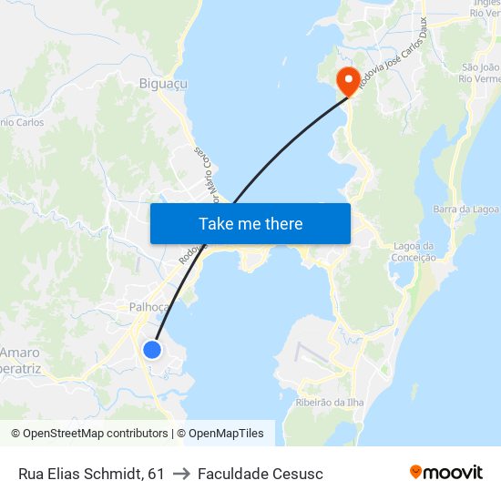 Rua Elias Schmidt, 61 to Faculdade Cesusc map
