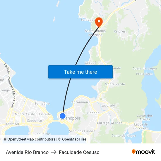 Avenida Rio Branco to Faculdade Cesusc map