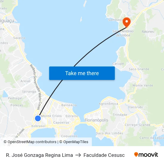 R. José Gonzaga Regina Lima to Faculdade Cesusc map