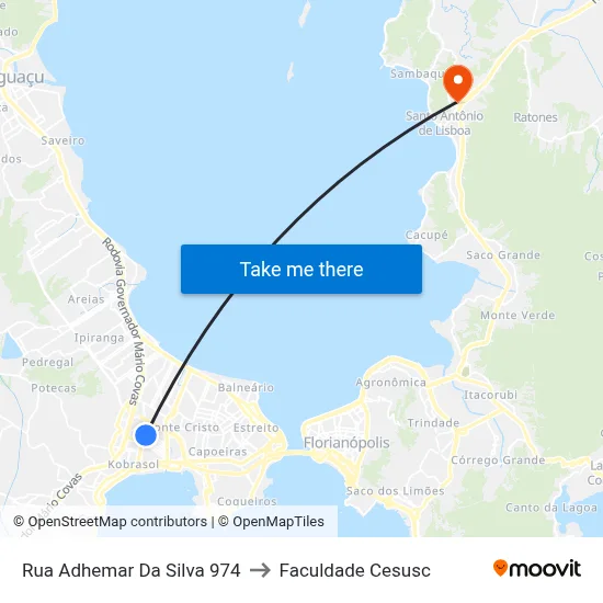 Rua Adhemar Da Silva 974 to Faculdade Cesusc map