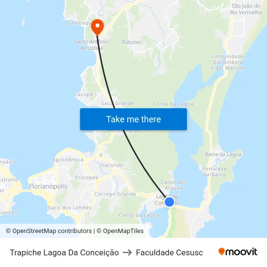 Trapiche Lagoa Da Conceição to Faculdade Cesusc map