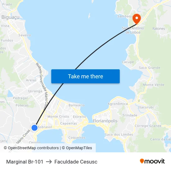 Marginal Br-101 to Faculdade Cesusc map