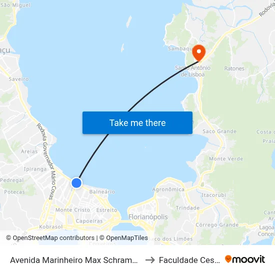 Avenida Marinheiro Max Schramm 113 to Faculdade Cesusc map