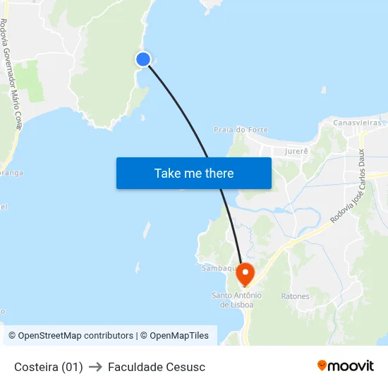 Costeira (01) to Faculdade Cesusc map