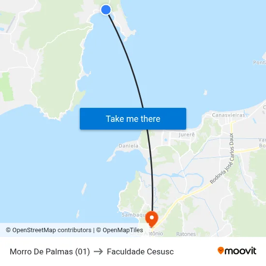 Morro De Palmas (01) to Faculdade Cesusc map
