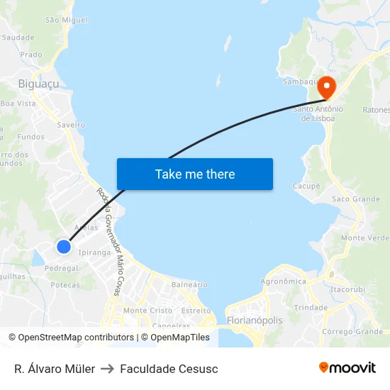 R. Álvaro Müler to Faculdade Cesusc map