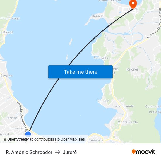 R. Antônio Schroeder to Jurerê map