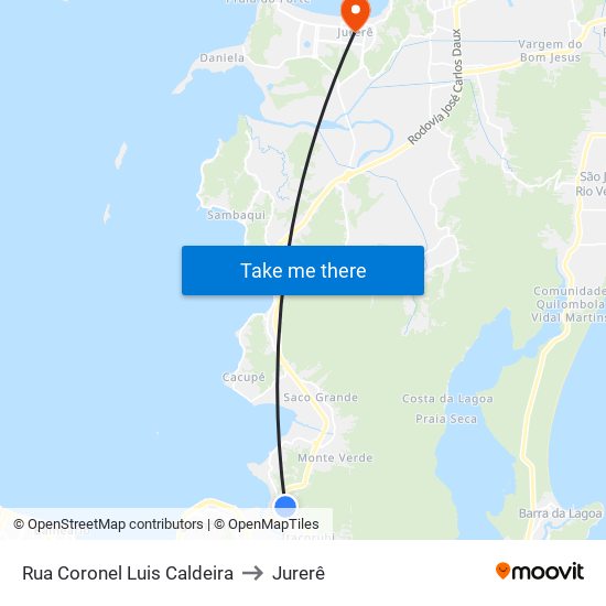 Rua Coronel Luis Caldeira to Jurerê map