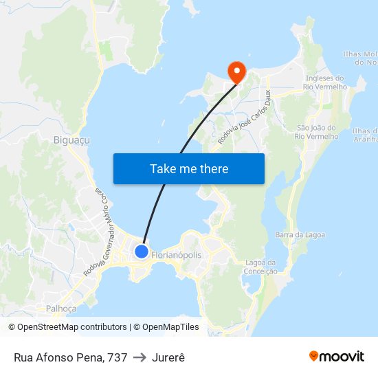 Rua Afonso Pena, 737 to Jurerê map