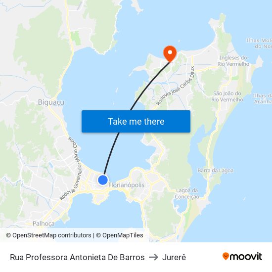 Rua Professora Antonieta De Barros to Jurerê map