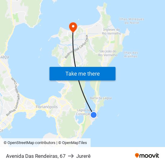 Avenida Das Rendeiras, 67 to Jurerê map
