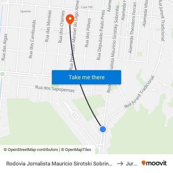 Rodovia Jornalista Maurício Sirotski Sobrinho, 5243 to Jurerê map