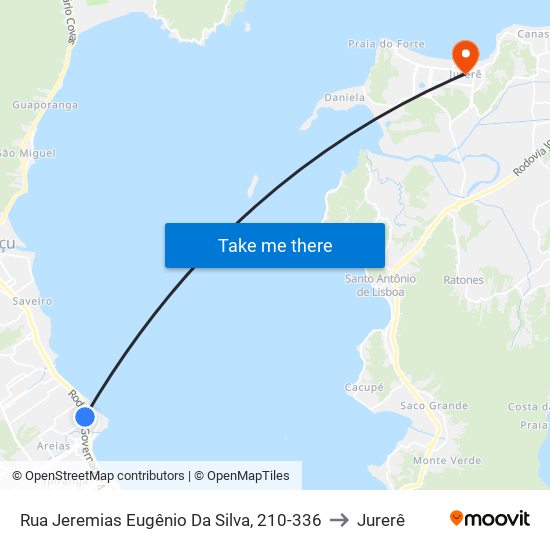 Rua Jeremias Eugênio Da Silva, 210-336 to Jurerê map