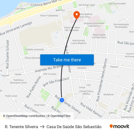 R. Tenente Silveira to Casa De Saúde São Sebastião map