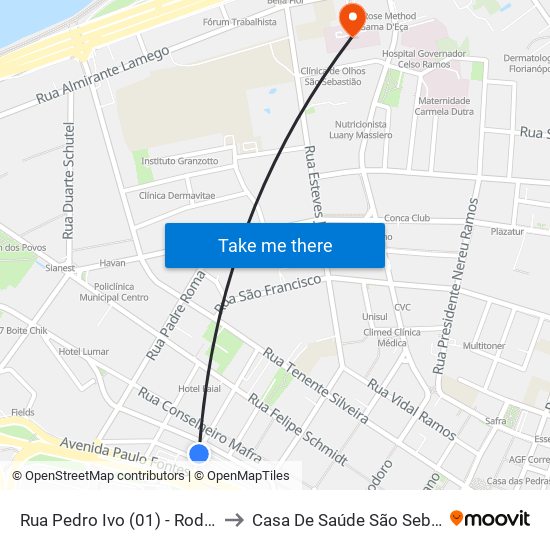 Rua Pedro Ivo (01) - Rodoviária to Casa De Saúde São Sebastião map