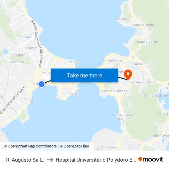 R. Augusto Salles Koerich to Hospital Universitário Polydoro Ernani De São Thiago map