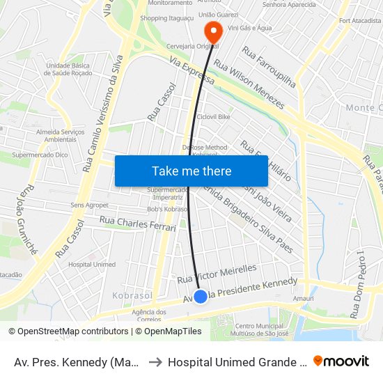 Av. Pres. Kennedy (Magazine Luiza) to Hospital Unimed Grande Florianópolis map