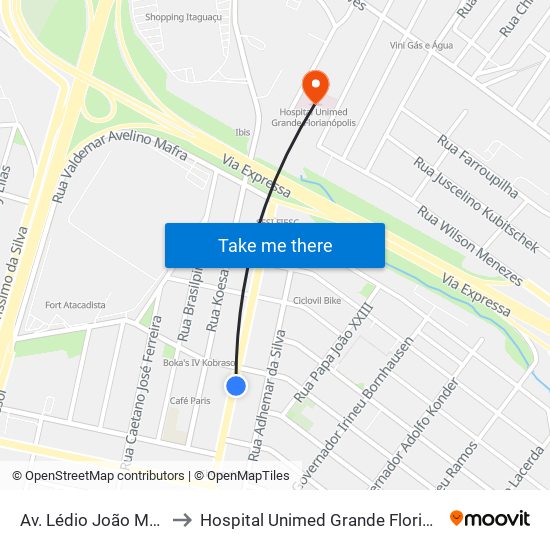 Av. Lédio João Martins to Hospital Unimed Grande Florianópolis map