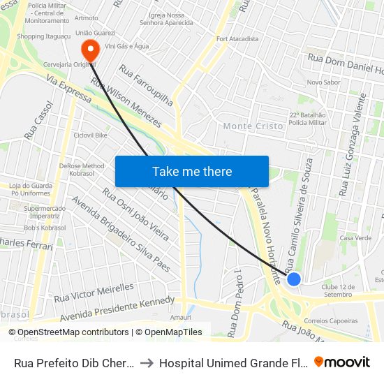 Rua Prefeito Dib Cherem, 2974 to Hospital Unimed Grande Florianópolis map