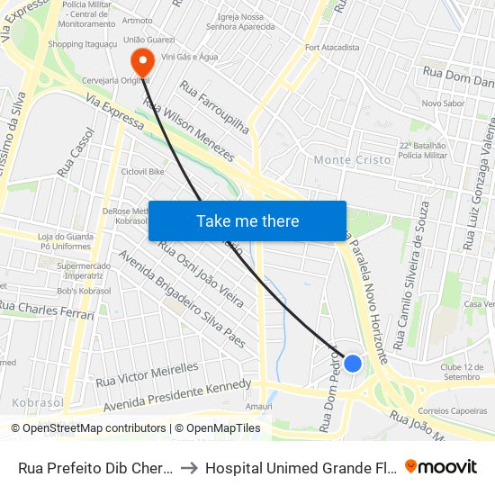 Rua Prefeito Dib Cherem, 3213 to Hospital Unimed Grande Florianópolis map