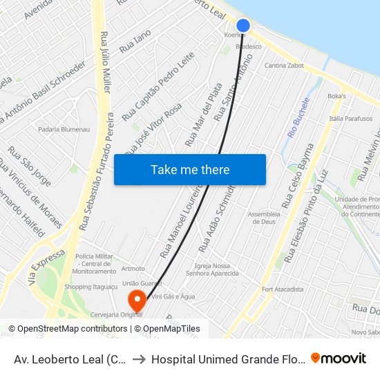 Av. Leoberto Leal (Correios) to Hospital Unimed Grande Florianópolis map