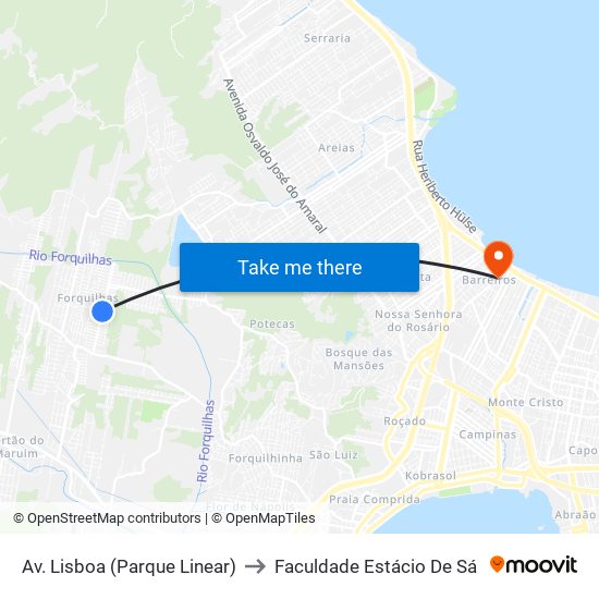 Av. Lisboa (Parque Linear) to Faculdade Estácio De Sá map