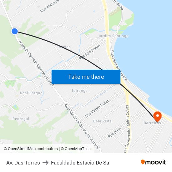 Av. Das Torres to Faculdade Estácio De Sá map
