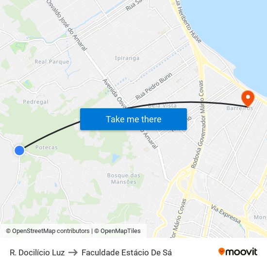 R. Docilício Luz to Faculdade Estácio De Sá map