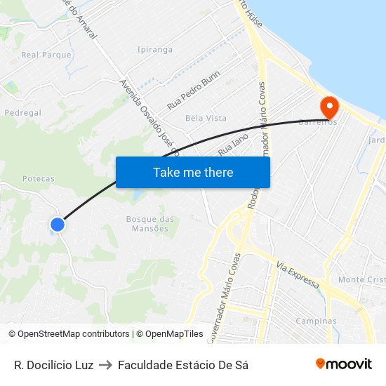 R. Docilício Luz to Faculdade Estácio De Sá map