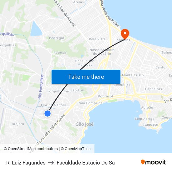 R. Luiz Fagundes to Faculdade Estácio De Sá map