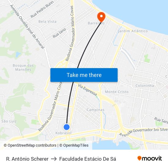 R. Antônio Scherer to Faculdade Estácio De Sá map