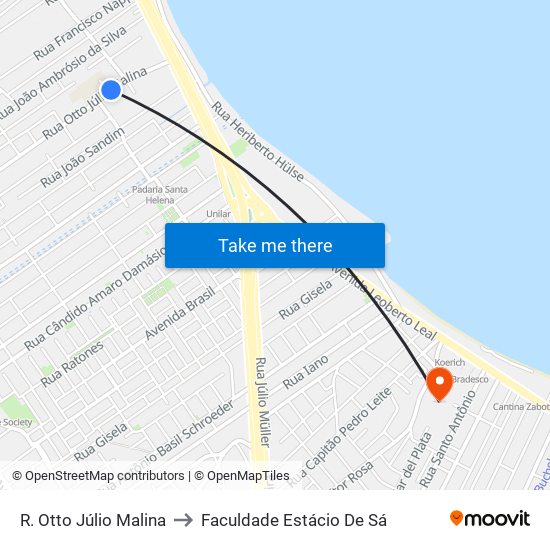 R. Otto Júlio Malina to Faculdade Estácio De Sá map