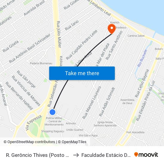 R. Gerôncio Thives (Posto Galo) to Faculdade Estácio De Sá map